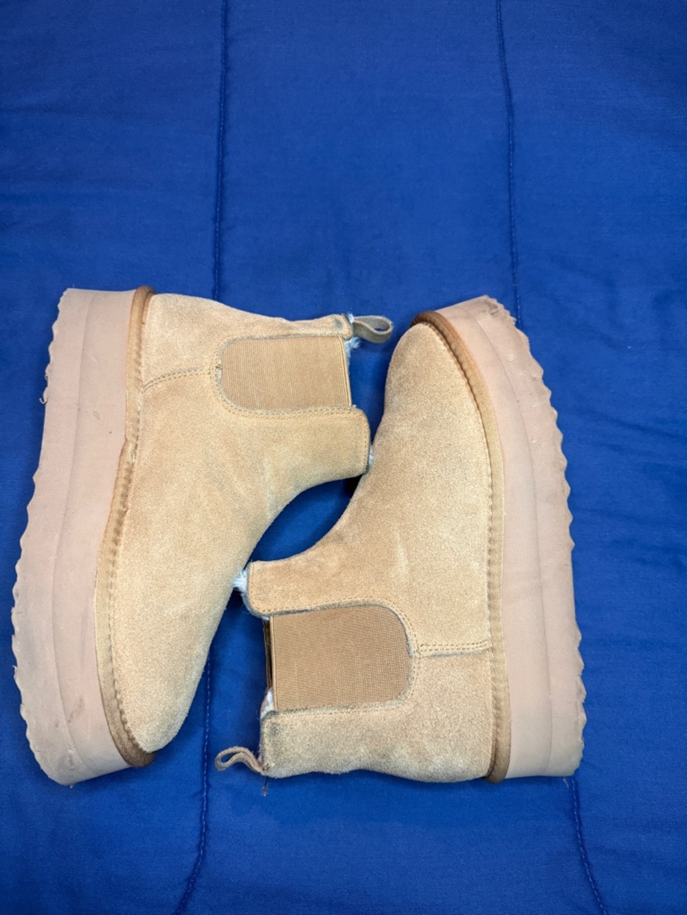 Women’s Beige Suede Chelsea Boots - Casual Platform Slip-On Ugg Lookalikes